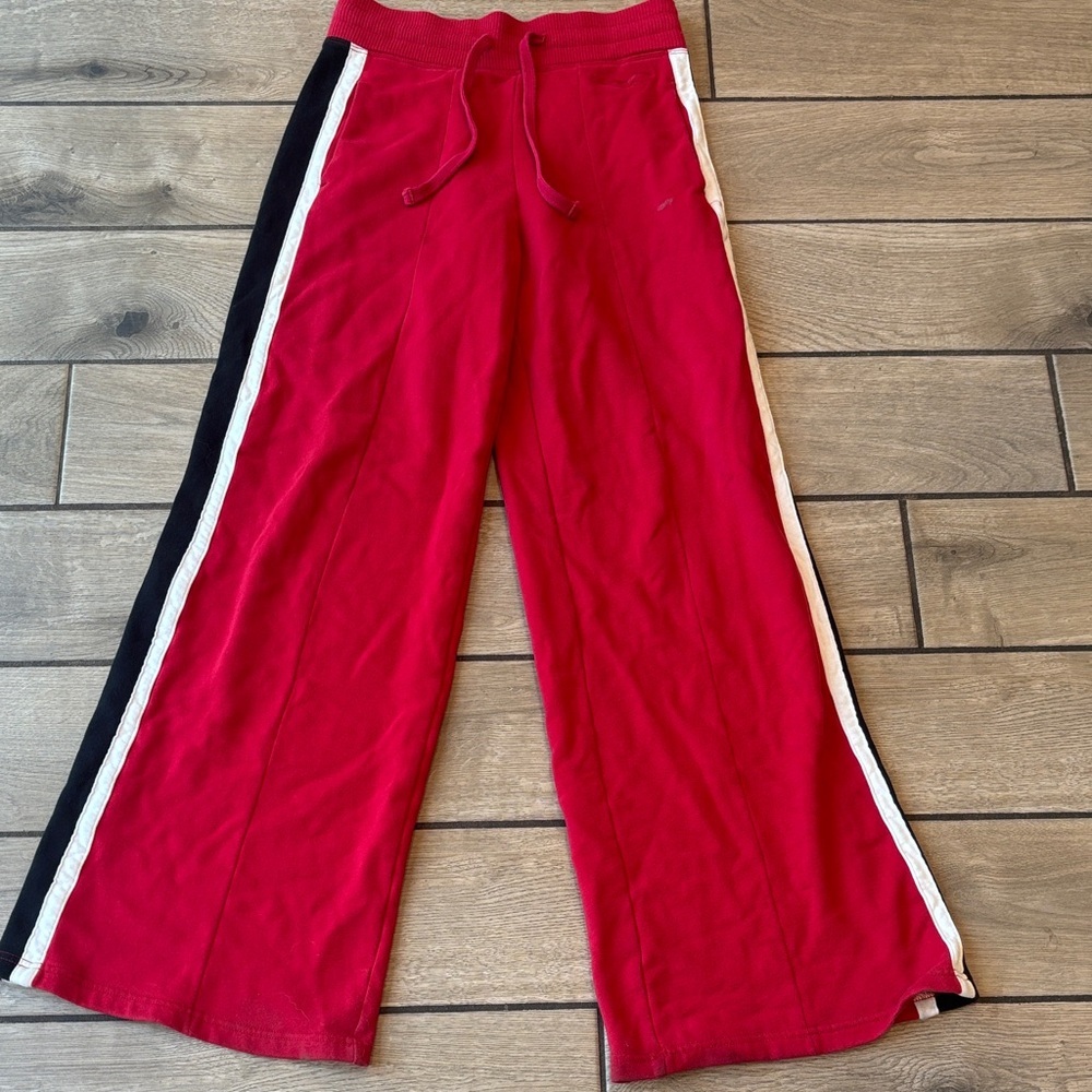 Hollister Red Track Pants with Black and White Stripes